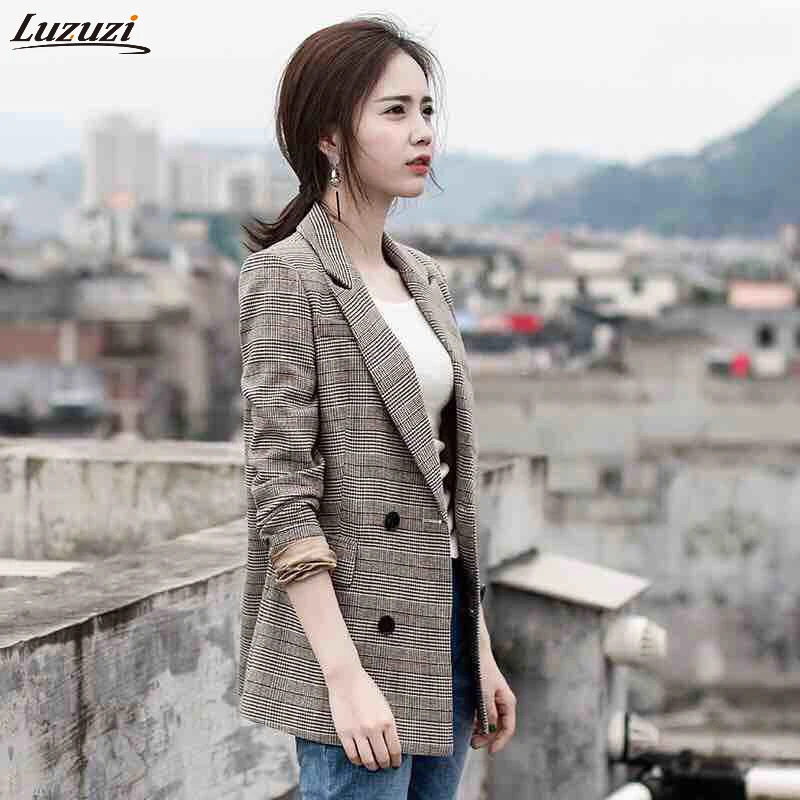 Женский блейзер в клетку с карманами|Женские пиджаки| |