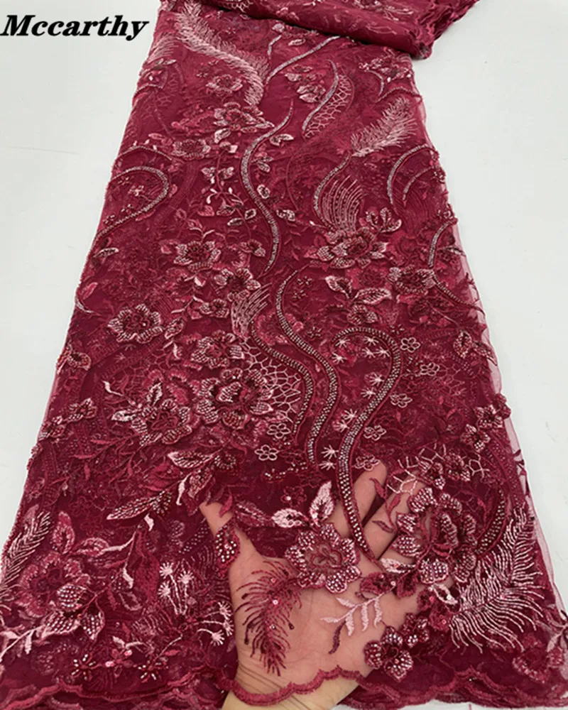 

Маккарти красные модные дизайнерские блестящие африканский тюль с приклеенными блестками сетчатая ткань с бисером для свадьбы или вечерне...