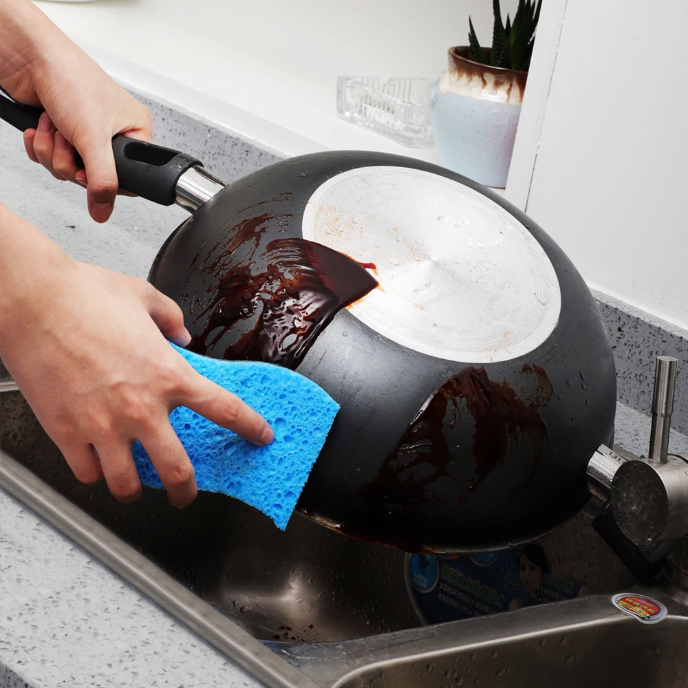 Многоразовая губка скраб Cheanhome целлюлозная против царапин для кухни сковороды