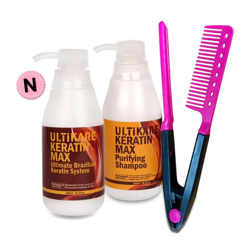 Ultikare Professional 5% Formalin 300ml Brazilian Keratin Straight Hair Treatment+300ml Purifying Shampoo with Free Gift Comb | Красота и