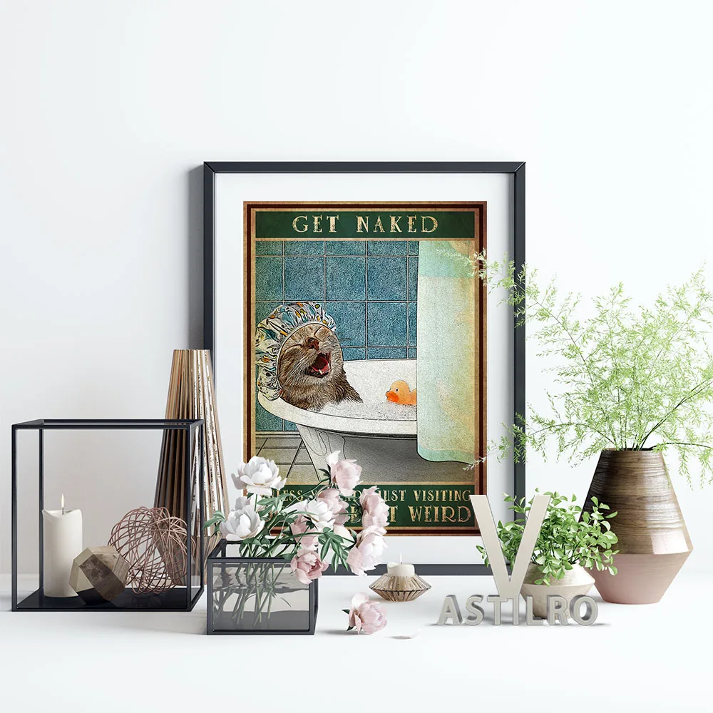 

Cute Kitten Take Bath Poster Lovely Cat Shower Room Home Decor Funny Housewarming Gift Idea Modern Restroom Art Print Pictures
