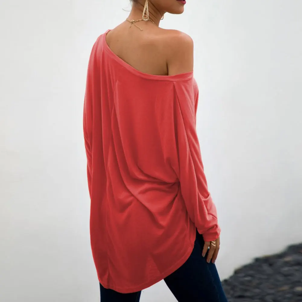 Популярные осенние женские футболки с открытыми плечами Женские однотонные