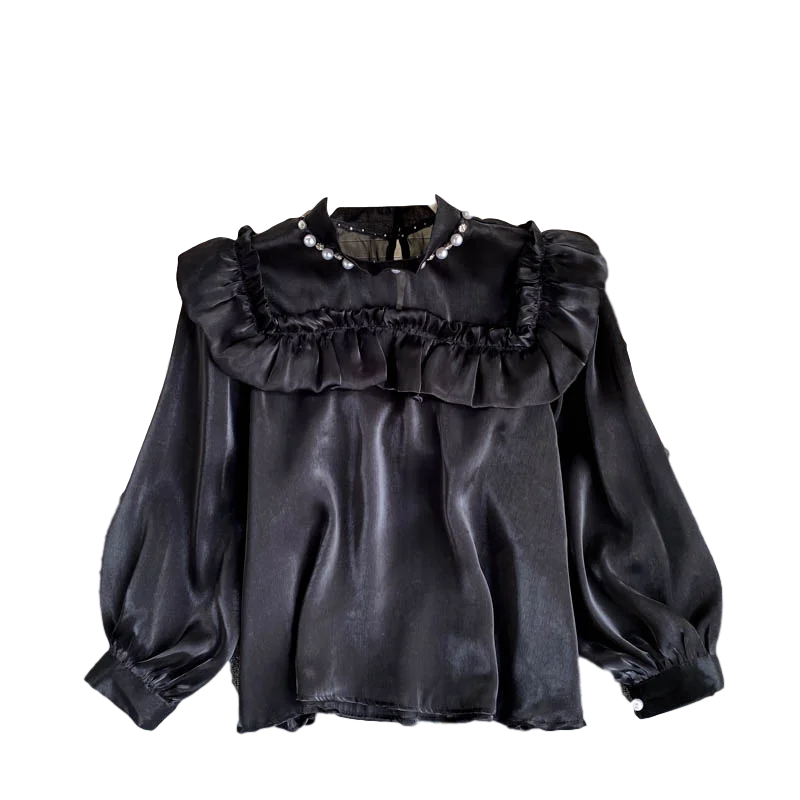 

Palace Style Blouse Women's 2020 New Autumn Dress Retro Heavy Beaded Small Stand-up Collar Sweet Shirt Women GX1469