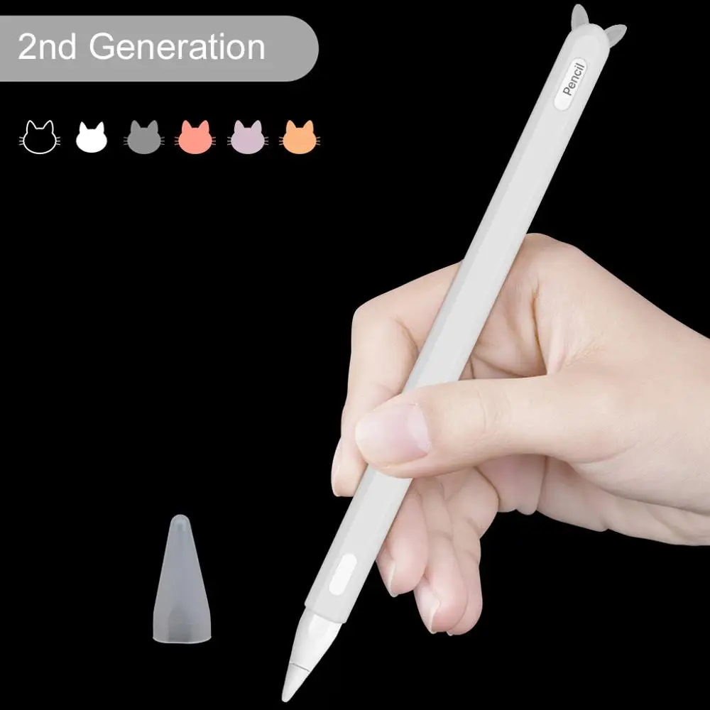 Cute Cat Ear Anti-scroll Silicone Protective Pouch Cap Holder Nib Cover case Skin For Apple Pencil 2 for iPad pro Pen | Компьютеры и