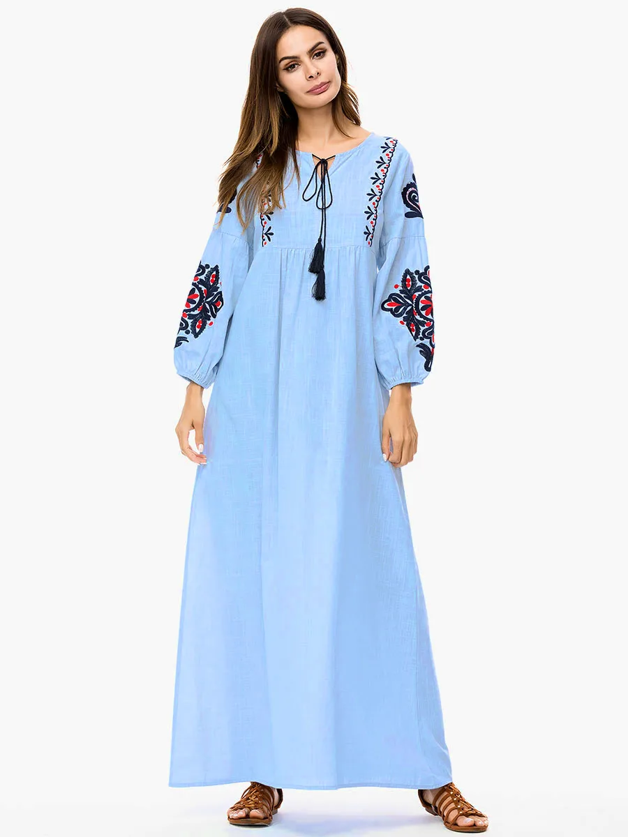 BNSQ женские мусульманские Длинные платья плюс размер халат вышивка abaya открытый Дубай Парер Рамадан Повседневный кафтан длинное платье