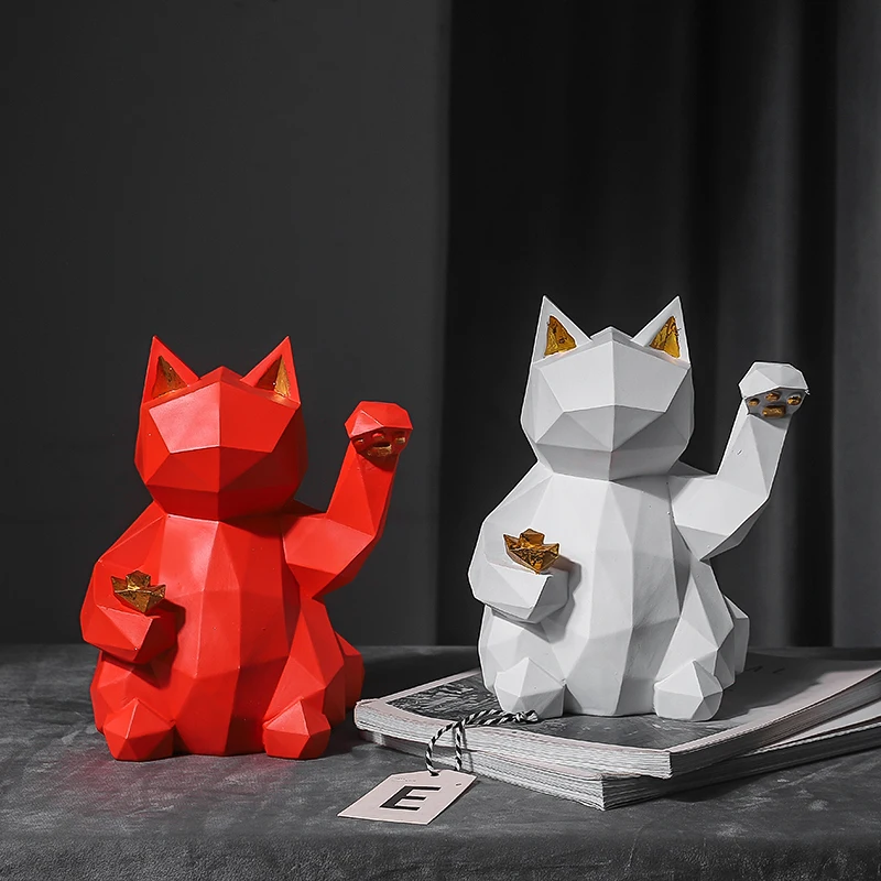 Скандинавский стиль Lucky Cat украшение для гостиной геометрические маленькие офисные дома для комнаты, предметы домашнего обихода креативные кулер для вина украшения