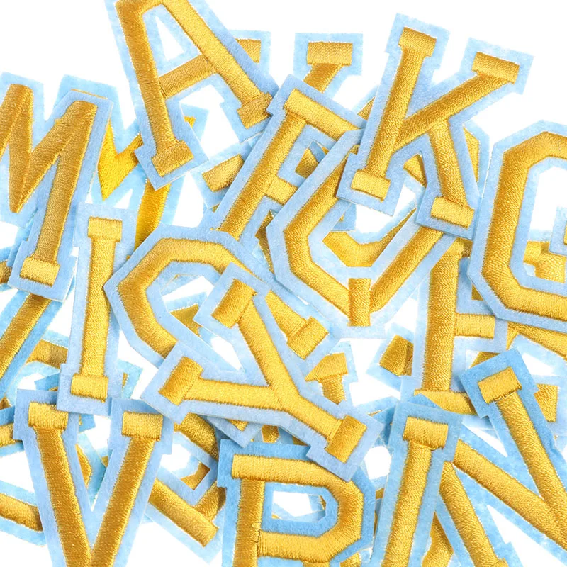 1 шт. вышивка с надписью на английском языке Золотая буква синее затенение