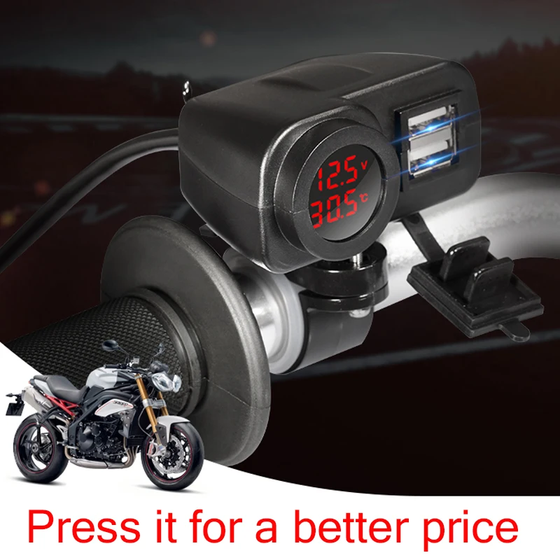 qc3 0 waterproof phone charger double usb moto motorcycle cigarette lighter socket for starting device voltmeter temperature free global shipping