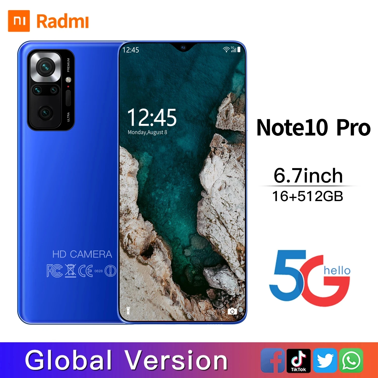

Global Version 6.7 Inch Note10pro 16G+512G Smartphone 6000mAh Face Unlocked 4/5G Mobile Phones Support Google Android Cellphone