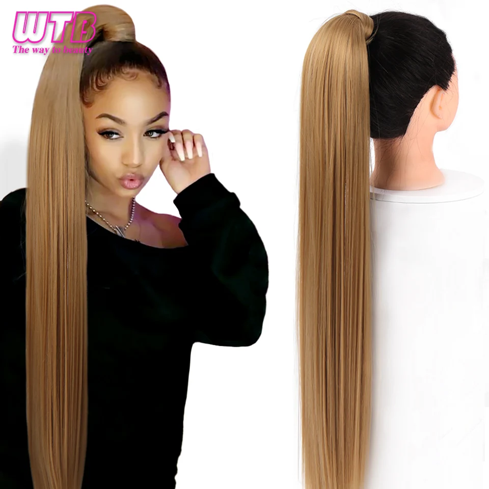 WTB Synthetic Wrap Wround Ponytail Hair Extension Long Straight Women's Clip In Hair Extensions Pony Tail False Hair 32 Inch