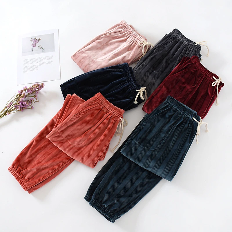 

Autumn/winter Sleep Pants Unisex Couples Pajamas Solid Color Home Pants Thickened Women's Warm Close-up Trousers Luxury Brand