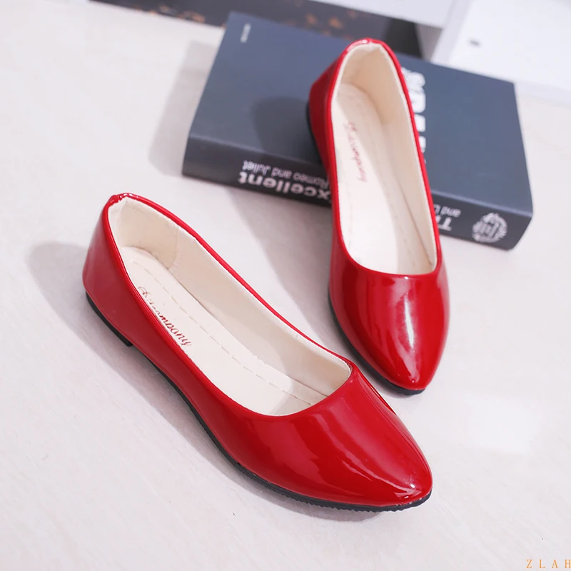 

New Fashion Hot Flat Shoes Women Pointed Shallow Mouth Patent Leather Ballet Shoes Loafers Women Shoes Zapatos De Mujer 35-42