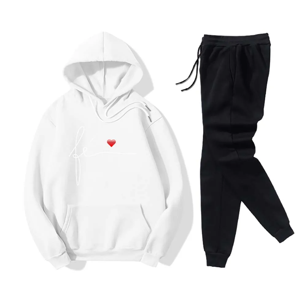 

VICABO Two Piece Set Simple Love Line Sport Set for Women Hooded Pullovers ensemble hiver femme Running Pants Outdoor Sweatsuits