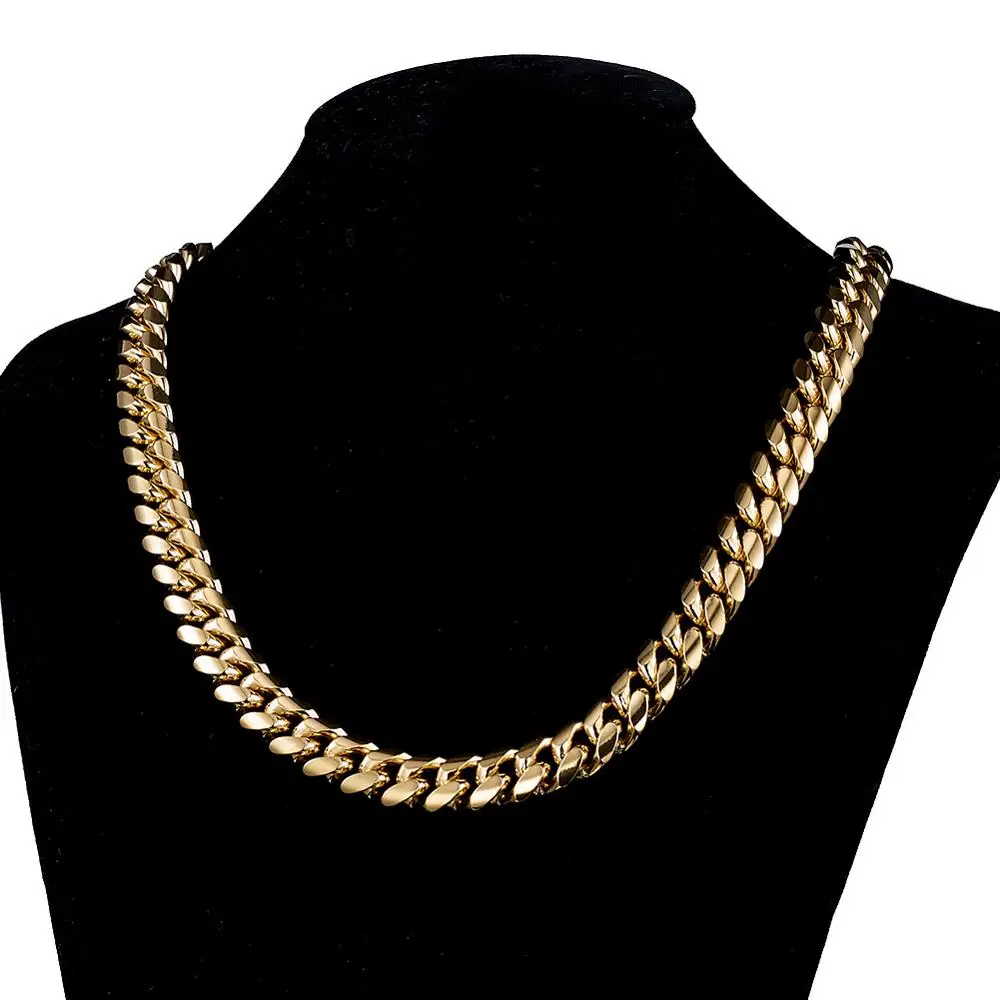 

12mm 7-40inch Men's Cool Gold Color 316L Stainless Steel Curb Cuban Link Chain Necklace Jewelry Gift