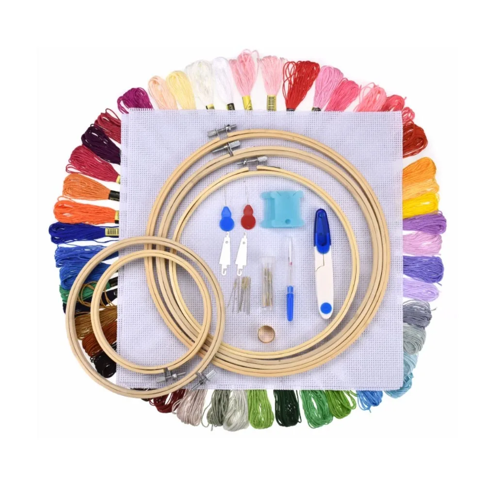 5 Hoop and 50 Floss 136 шт./компл. Волшебные узоры перфорирующая игла комплект ремесленных инструментов ручка для вышивки комплект, нитки для шитья Вязание DIY шланговые - Цвет: 5 Hoop and 50 Floss
