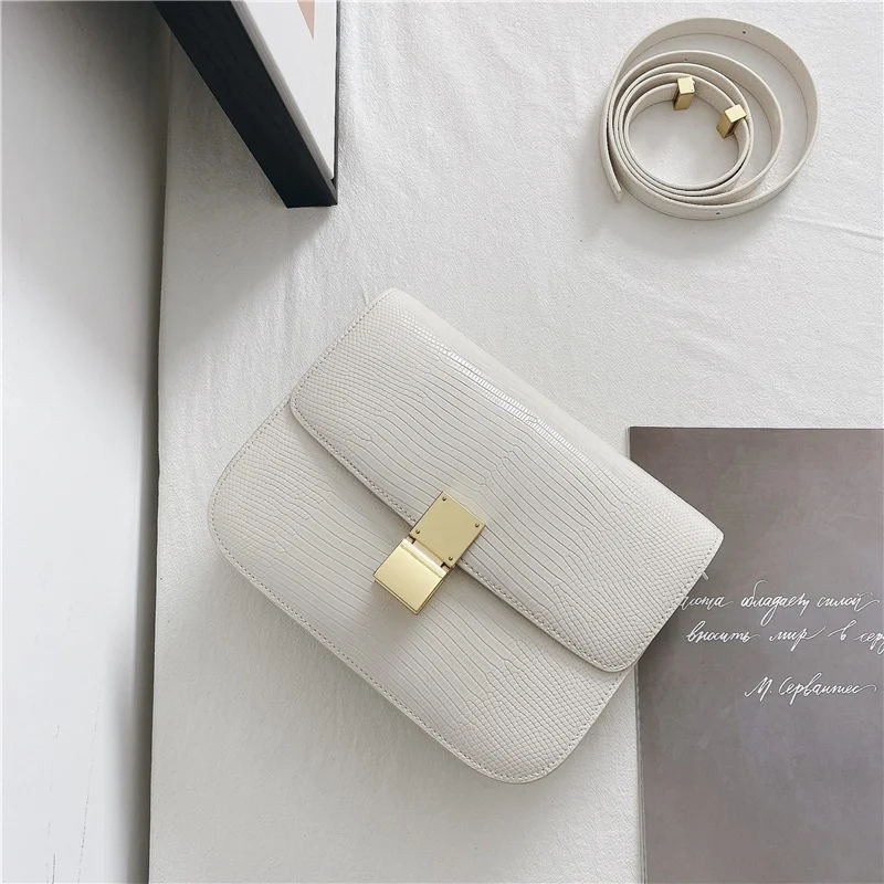 

2021 new high-end curved lizard pattern beancurd bag with cowhide leather and one shoulder slung fashionable women's bag