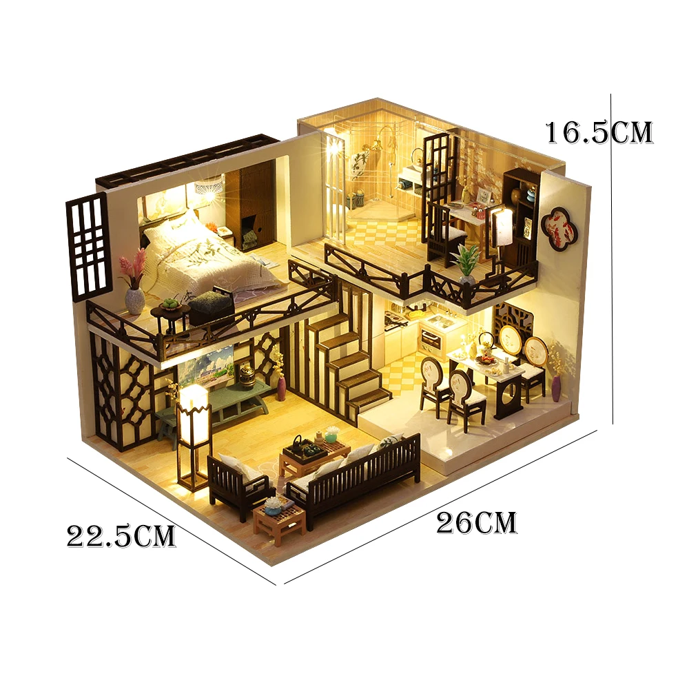 

DIY Casa Wooden Miniature Doll House Kit Furniture With Accessories Light Model Villa Dollhouse Assembled Toys For Adults Gifts