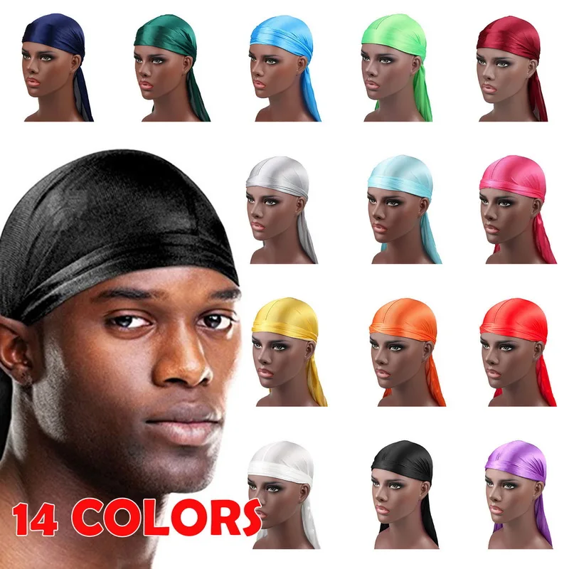 

Satin Men Stretchy Cap Hip Hop Du Doo Rag Durag Wigs Turban Bandana Headwear Solid Color Long Hat Tie Down Tail Hair Accessories