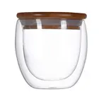 Двухслойные Стеклянные чайные чашки 250 мл350 мл450 мл с прозрачными стенками + Набор бамбуковых крышек, антибликовое стекло, изоляционные кружки для кофе, чая, молока