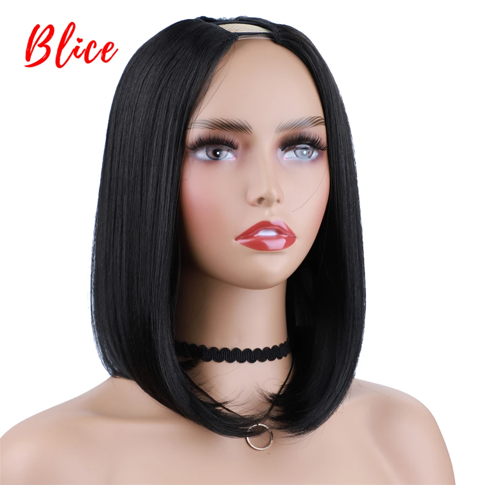 Blice 12-дюймовый короткий естественный черный парик с U-образной частью из