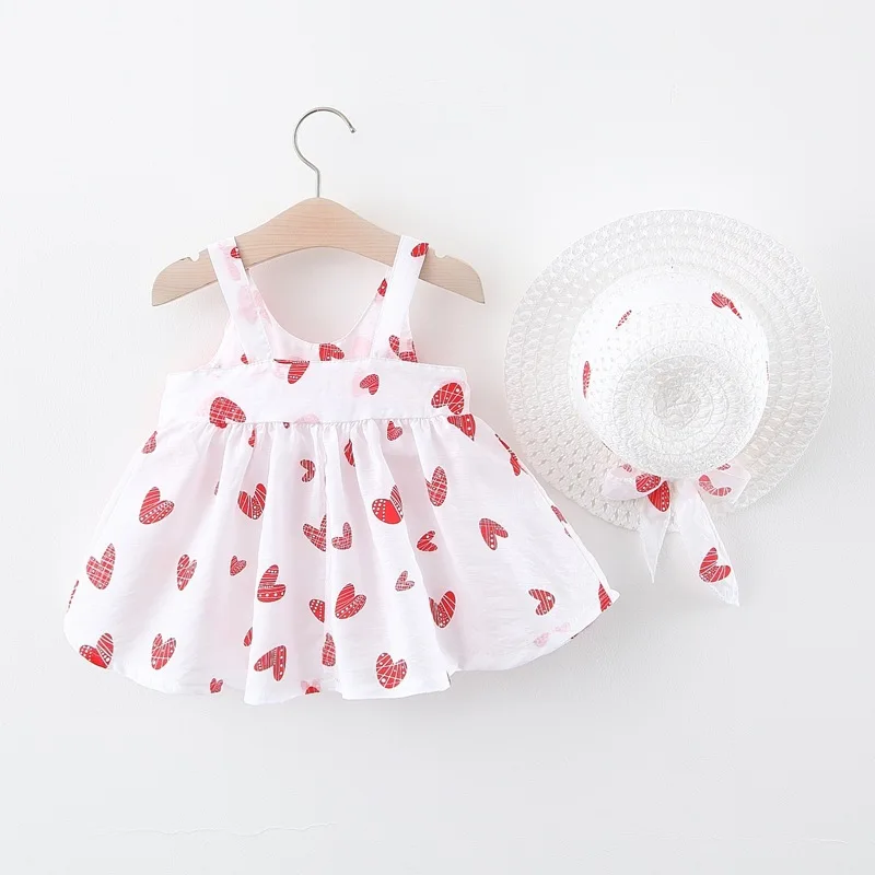 

Girls Summer Dress+Hat 2PCS Baby Sleeveless Skirt Infants Clothing Children Clothes Toddle Dots Outfit Set For Kids Cute Dress