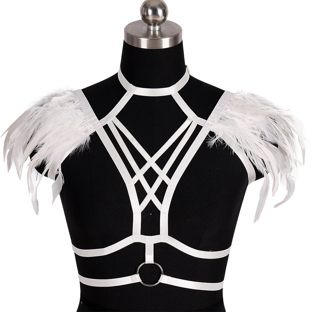 Сексуальное нижнее белье чулки женское с натуральными перьями модное БДСМ ремни