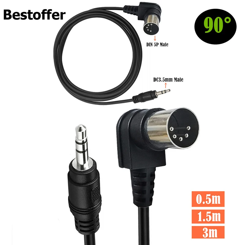 0,5м/1,5м/3м MIDI 5 Pin DIN Plug Мужской кабель на разъем DC 3,5 мм (1/8 дюйма) TRS стереоджек конвертер для гитар.
