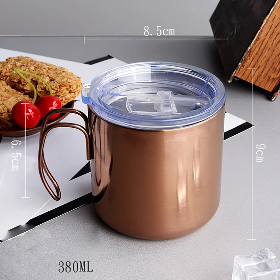 With Lid 380 мл креативная кофейная чашка из нержавеющей стали, блестящая, деловая, для офиса, школы, дома, кофе, молоко, термо кружки, бутылка, стакан, термос - Цвет: With Lid