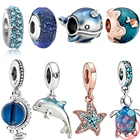 Великолепные блестящие серебряные ювелирные изделия, синий океан, сумка из муранского стекла, подходят для браслетов Pandora, изготовление ювелирных изделий своими руками