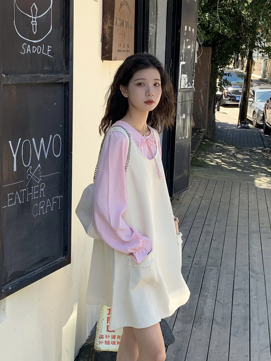 

Korean Version Weaving Dress Sense Sleeveless Small Vest Skirt Shows Thin Temperament Middle Skirt Dress Female