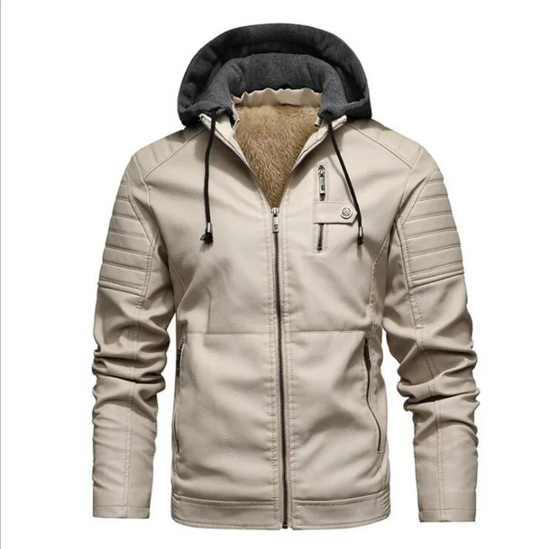 Winter Men Leather Coats Warm Thick Velvet Windbreaker Bomber Jackets Men's Hooded Plus Fleece Loose PU Jacket | Мужская одежда