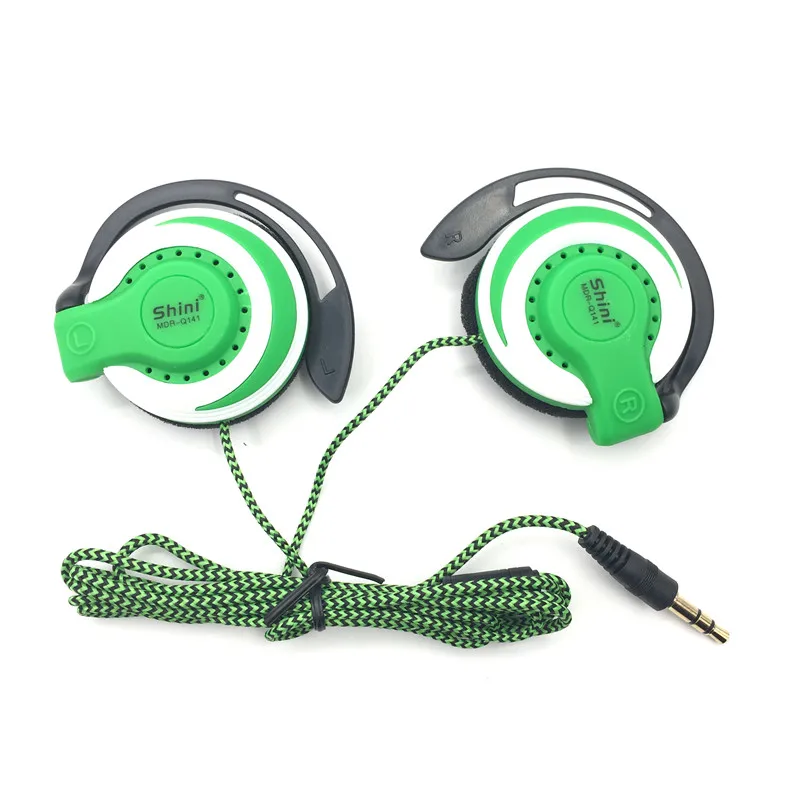 Green Shini Q141 спортивные наушники, музыкальные басы, наушники для бега, стерео наушники, гарнитура с крючком, гарнитура для iPhone/samsung - Цвет: Green