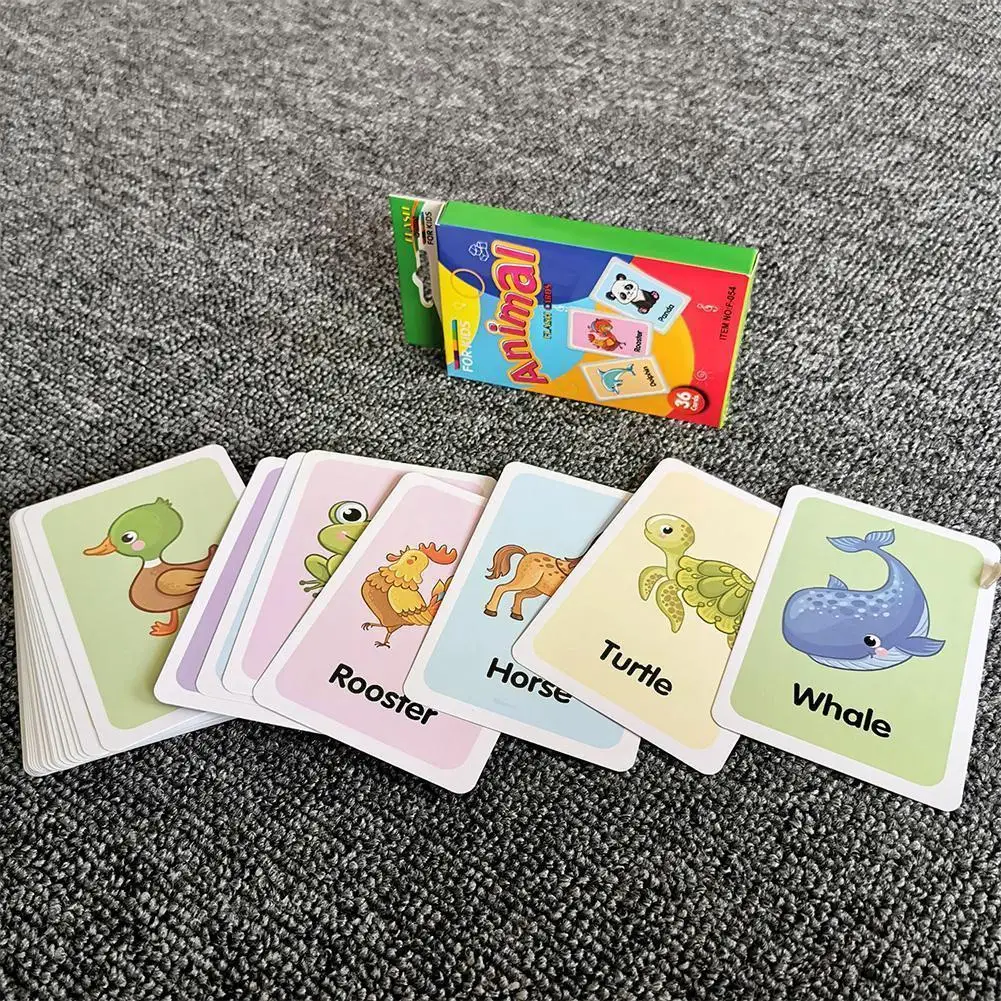 

Toddler Baby Early Education Puzzle Cards Cartoon Animal Pattern Card Cognitive Teaching Flash Shape Gifts Toy V1x5