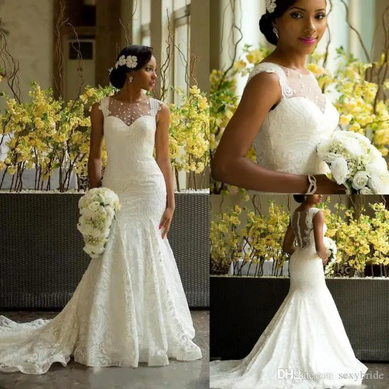 African Bride Lace Mermaid Wedding Dresses Sleeveless Appliques Chapel Dress Bridal Gowns Vestidos De Novia lace appliques backless mermaid wedding dress vestidos de novia 2019 bridal dress sexy romantic floor length wedding gowns