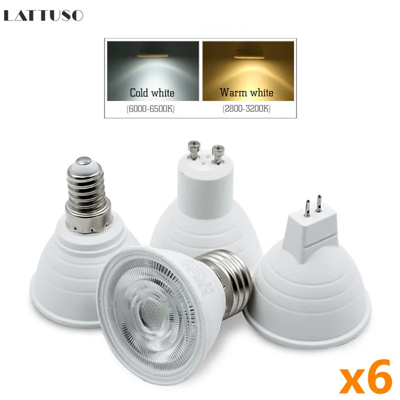 

6pcs/lot GU10 MR16 E27 E14 Led Bulb 6W AC 220V-240V Beam Angle 24/120 Degree Spotlight For Home Energy Saving Indoor Light Bulb