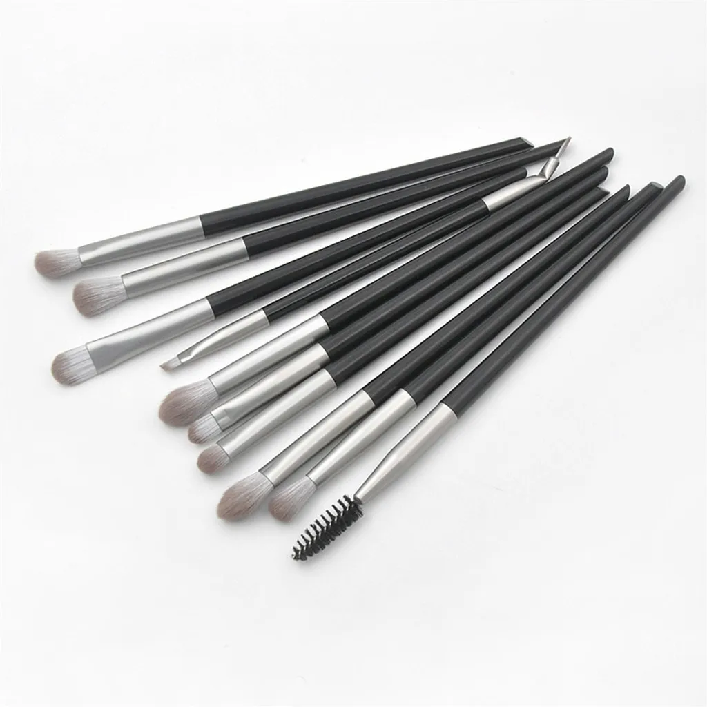 

10pcs Leather Plastic Handle Makeup Eye Brushes Set Powder Eyeshadow Eyeliner Eye brow Blend Make Up Brush Cosmetic Tool#0520
