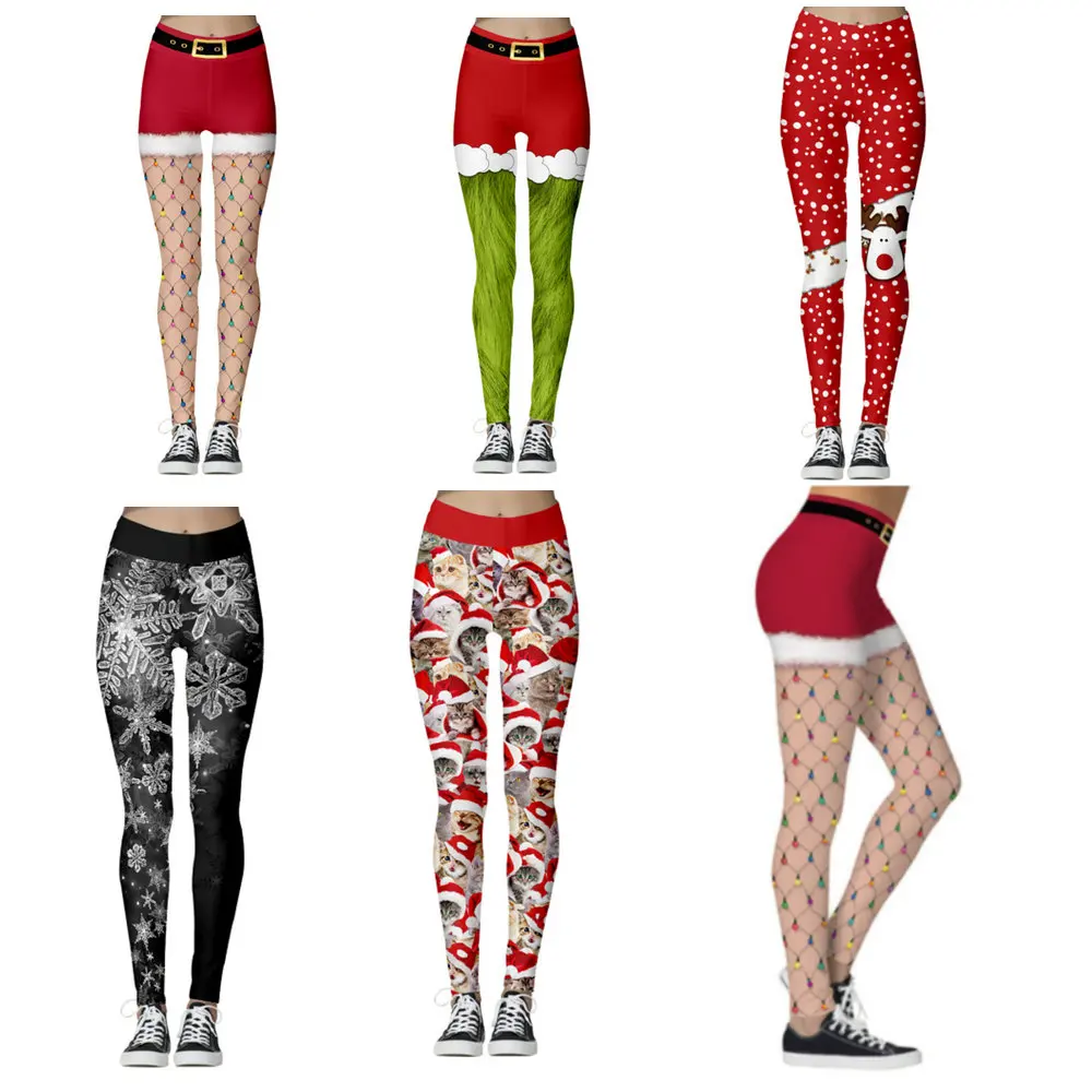 Christmas Printed Women's Small Foot Sports Pants Europe America Elastic Tight Casual Fall Nine Cent Leggings Christmas Stage