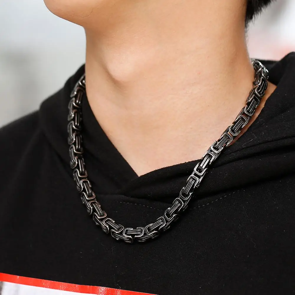 Fongten Punk Box Chain Black Necklace Stainless Steel Special Men Chokers Long Couple Necklaces Fashion Jewelry | Украшения и
