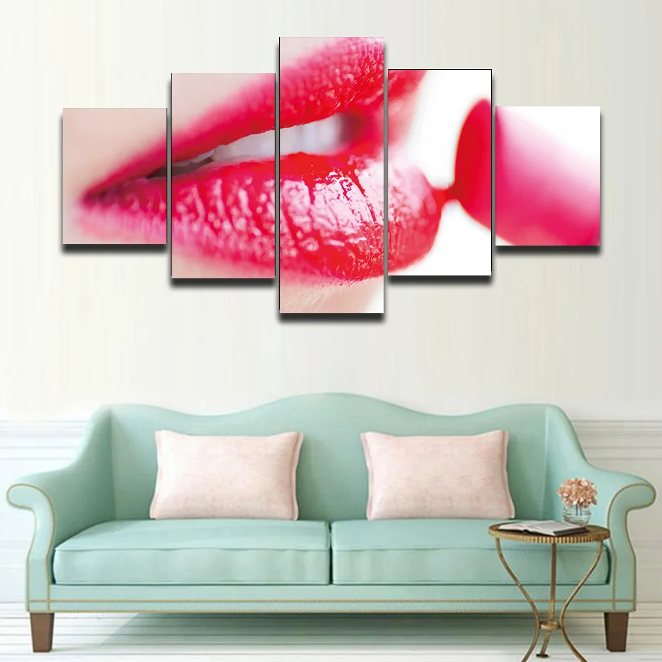 Модульная Картина на холсте с изображением женщин сексуальные красные губы 5 шт. |