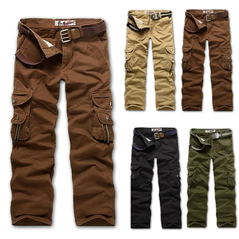 

Men Plain Straight Pants With Belt Baggy Casual Jogging Cargo Trousers Plus Size