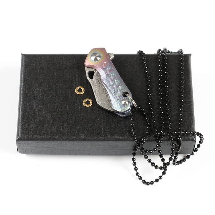 

Mini Pocket Folding Knife Damascus Blade Ball Bearing System Light Weight Titanium Handle Outdoor Fishing Camping Survival Tool