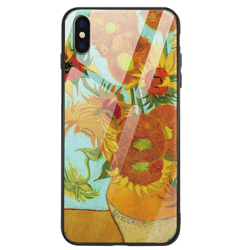Для Iphone xr корпус ip xsmax 6s/7/8 plus 11pro max чехол Подсолнечник масляная живопись стекло