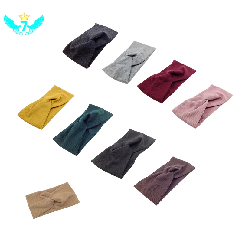 

Solid Color Wide Turban Twist Knitted Cotton Hairband Spiral Double Girls Makeup Elastic Hair Bands Accessories FCC