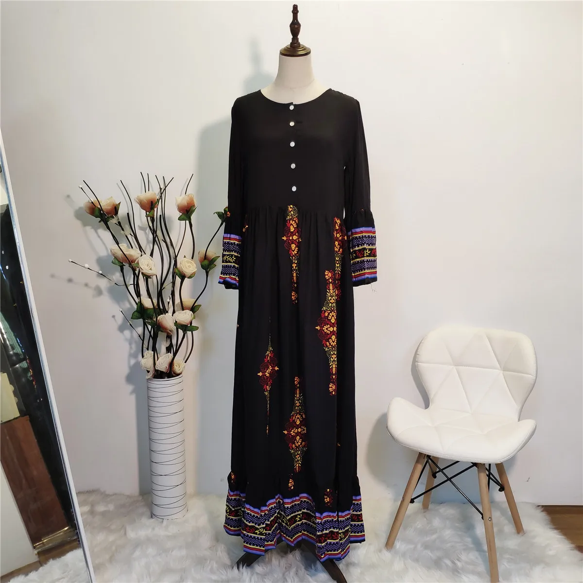 Clothes For Muslim Women Popular Element Design Flared Sleeves Empire Waist Women Islamic Clothing Ropa Islamica Mujer Cm137
