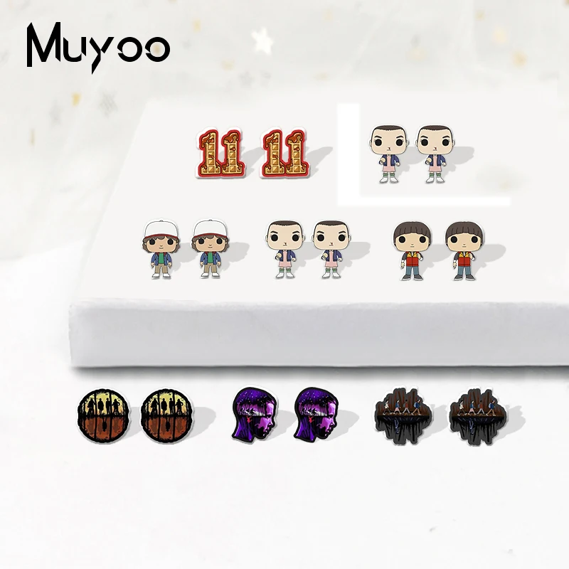 

2022 New Stranger Things Cute Cartoon Characters Joyce Byers Eleven Epoxy Acrylic Resin Earrings Terror TV Show Earrings