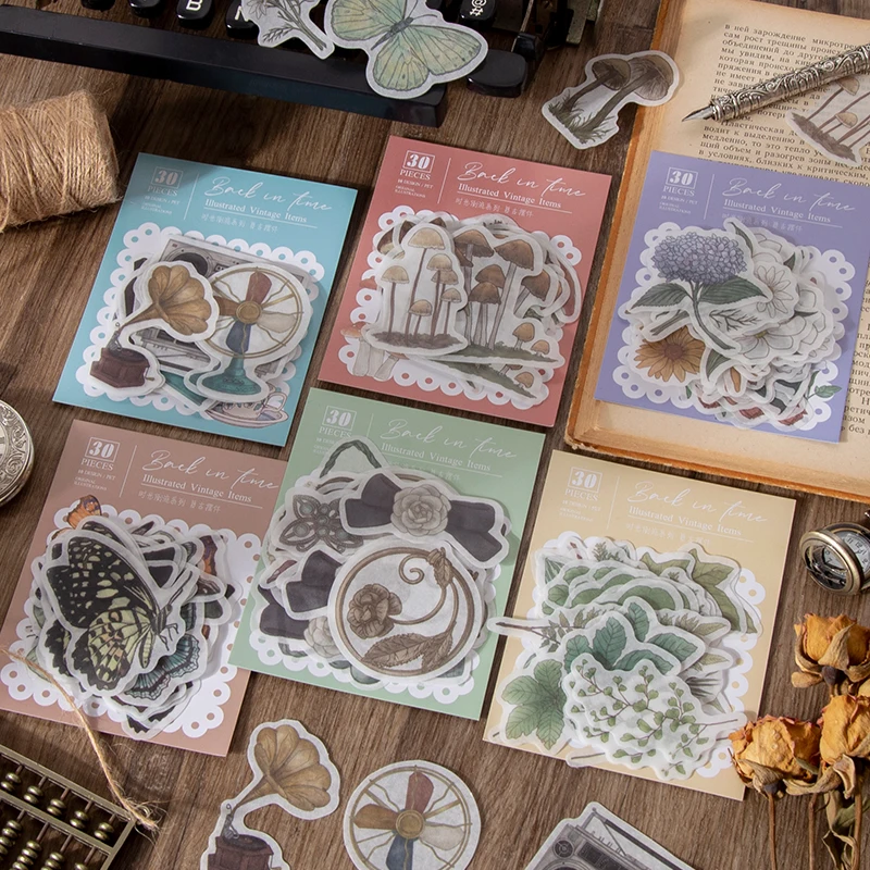 

Journamm 30pcs/pack Vintage Flowers Mushroom Stickers for Scrapbooking Child Gift Creative Stationery Kawaii Decorative Stickers