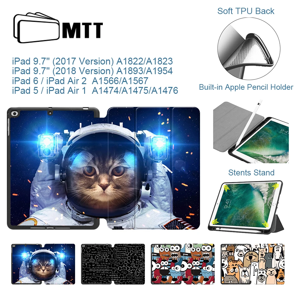 MTT Чехол для iPad 9,7 дюймов A1823 A1893, мягкая задняя крышка из искусственной кожи, чехол-подставка для iPad Air 1 2, чехол для планшета с мультипликационным принтом