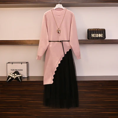 Плюс размер 4XL трикотажные оборки Нерегулярные Длинные свитера Топы платье + Ruched