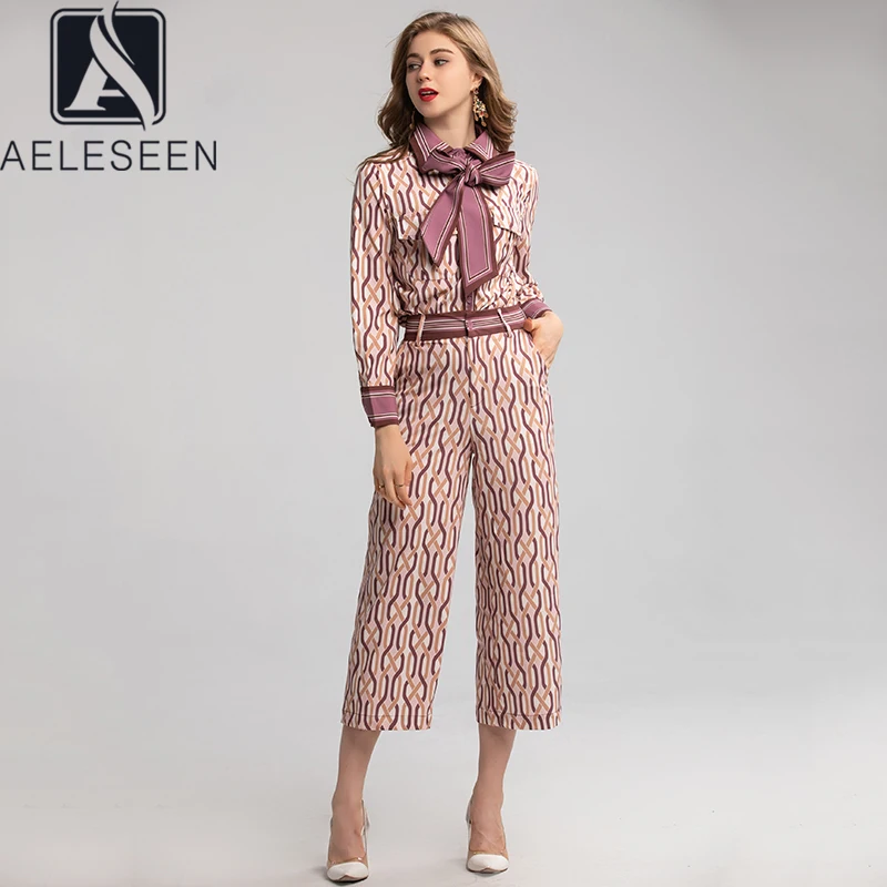 Женский офисный костюм двойка AELESEEN Элегантная блузка с галстуком бабочкой и