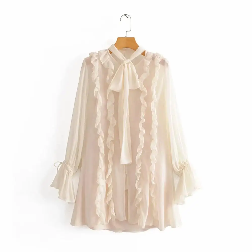 Женское шифоновое платье ZA многослойное плиссированное с оборками и бантом на